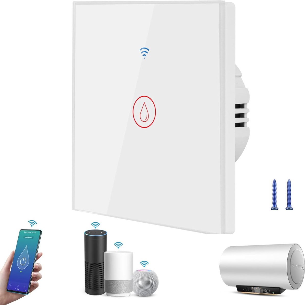 Waterverhitter timer switch 40A - WIFI bediening - Touchscreen - Stemcontrole met Alexa/Google Assistant - SnelShoppen