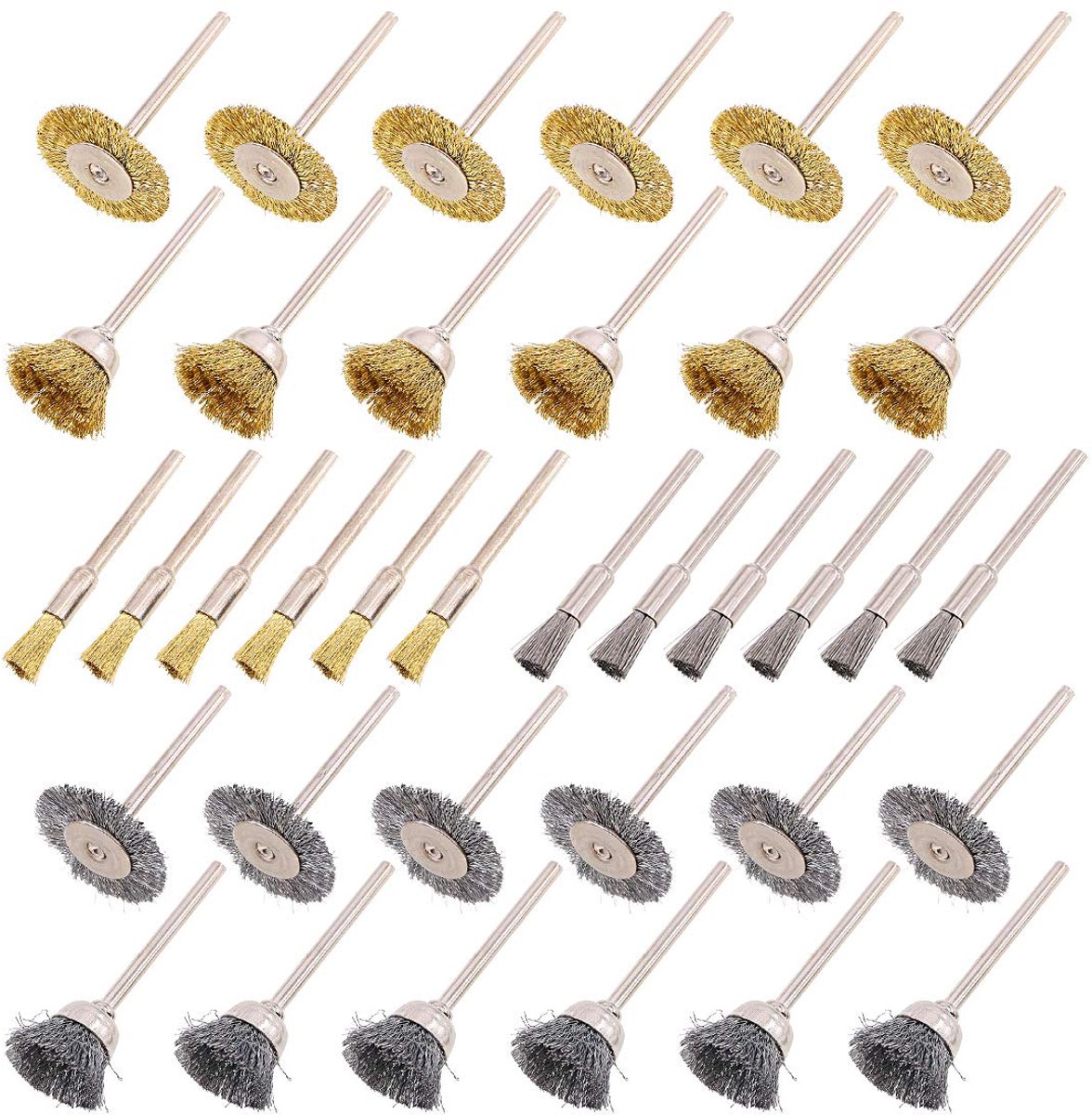 Draadwielborstelset 72-delig - Messing en staal - 1/8" (3mm) schacht - Voor reinigen en polijsten - SnelShoppen