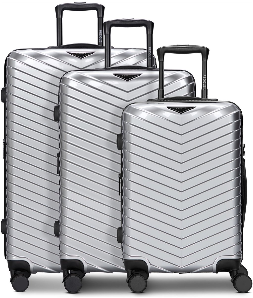 Redolz Essentials 18 2.0 4 wielen Kofferset 3-delig met uitbreidingsplooi - Harde bagage - TSA slot - metallic-silver shiny