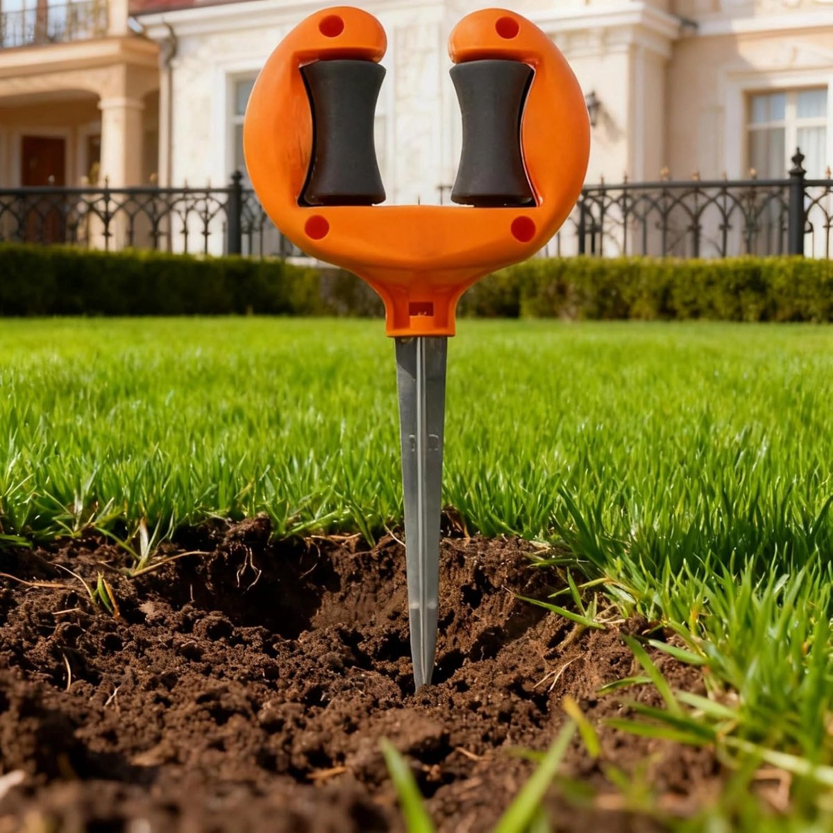 Hose guide - Tuinslanggeleider - Slanggeleider tuinslang - Grondspies - Tuinslang Ondersteuning - Tuinaccessoire - Beschermt en voorkomt knikken - Roterende rollers - Oranje – foto 2