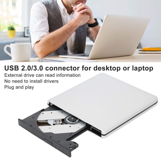 Externe DVD Brander - Draagbare Drive - Bestanden Archiveren - Plug and Play - USB 3.0 - Zwart — afbeelding 3