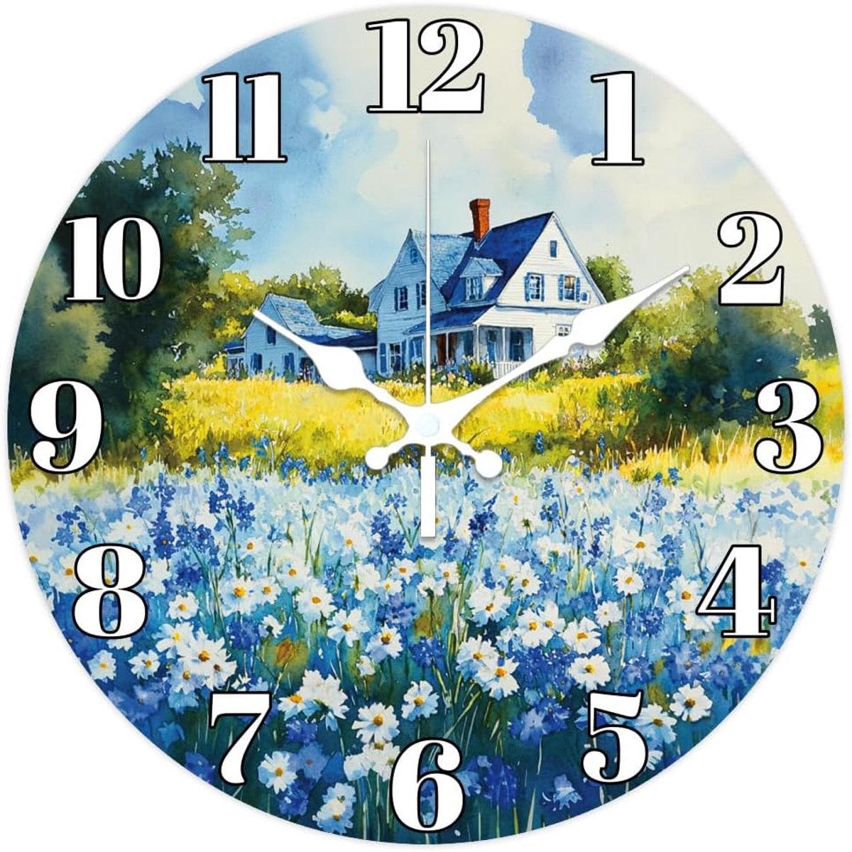 Wandklok 30cm - Blauwwitte Bloemenprint - Stil - Ideaal voor woonkamer of slaapkamer - SnelShoppen