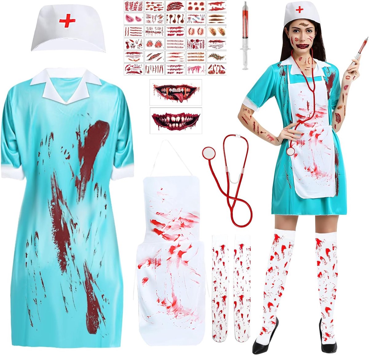 Halloween kostuum zombie verpleegster - vrouwen - eng bloed - perfect voor feesten - SnelShoppen