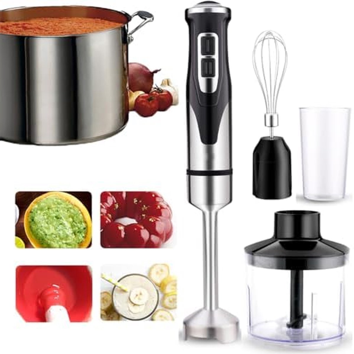 Staafmixer 4-in-1 - Keukenmixer Garde - Smoothies Maken - Krachtige 2000W Motor - 500ml en 600ml - Zwart