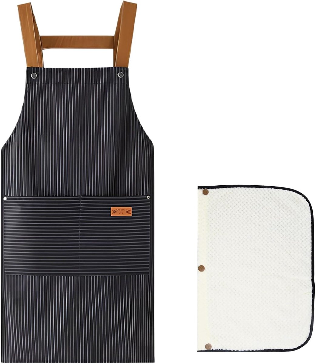 Keuken Schort voor Mannen en Vrouwen - Waterdicht en Vuilafstotend - Met Twee Zakjes en Afneembare Handdoek - SnelShoppen