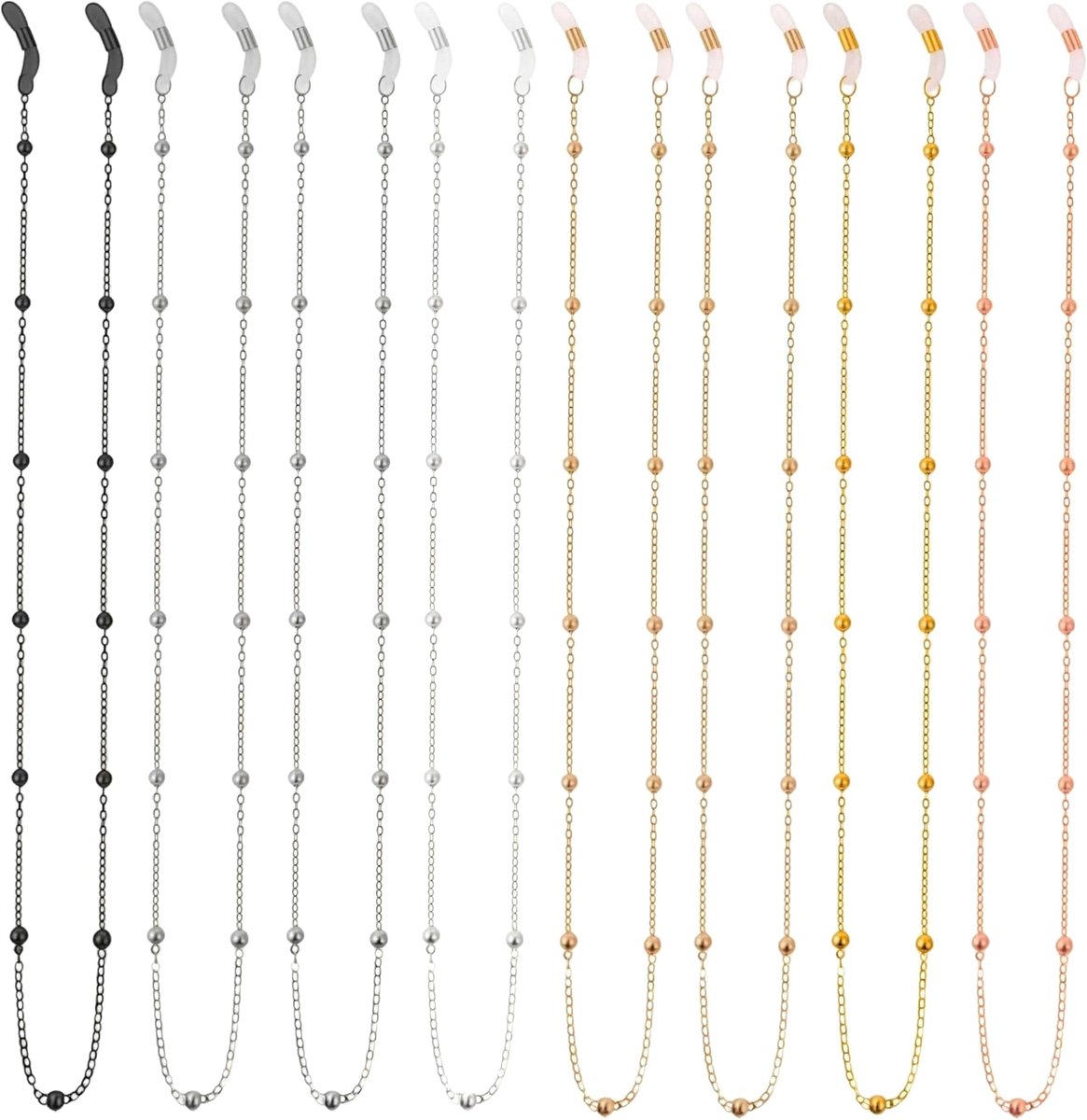KEYRI 8 Stks Cord Lanyard Bril Zonnebril Lenzenvloeistof Ketting Lange Zonnebril Strap Kralen Bril String Eyewear Bandjes Ketting met Strap Anti-slip Spectacle Chain Roestvrij Stalen Band