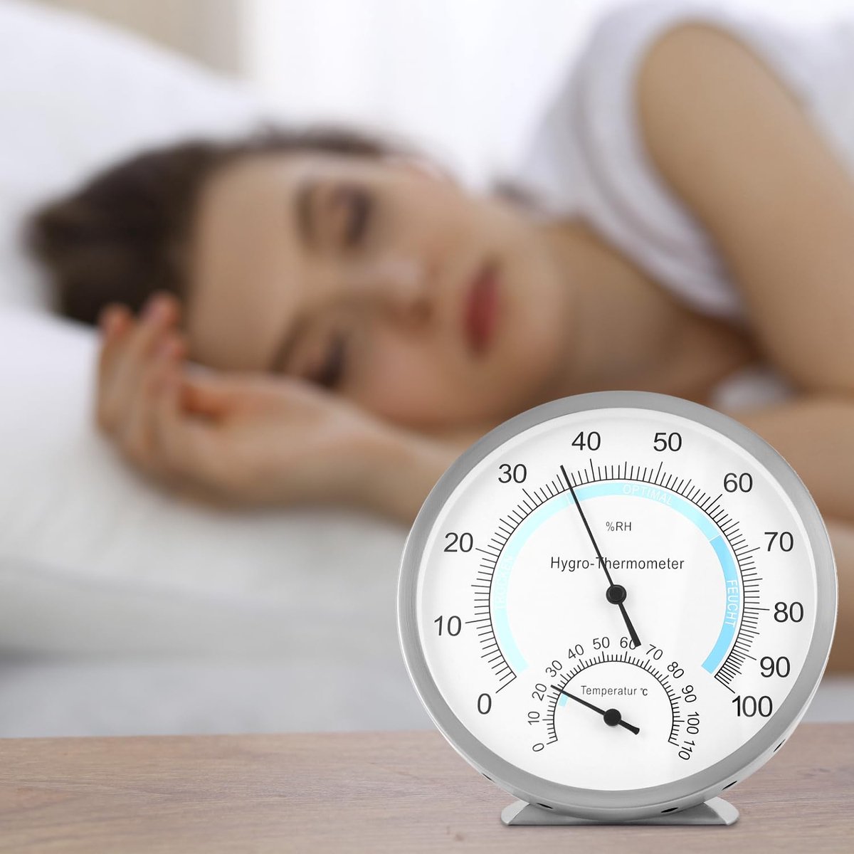 QWORK® 2in1 hygrometer en thermometer binnenin, temperatuur analoog Ø 12,5 cm met roestvrijstalen behuizing, geen - ShopVlot