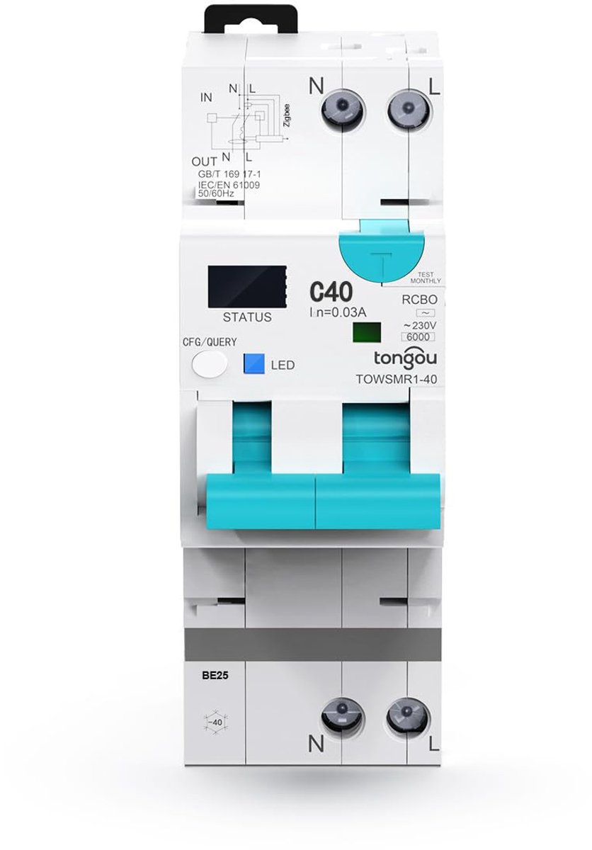 TONGOU 40 A Smart TUYA ZIGBEE, type AC - Curve C - 1P+N - automatic reseting, energy meter coupled with differential - ShopVlot
