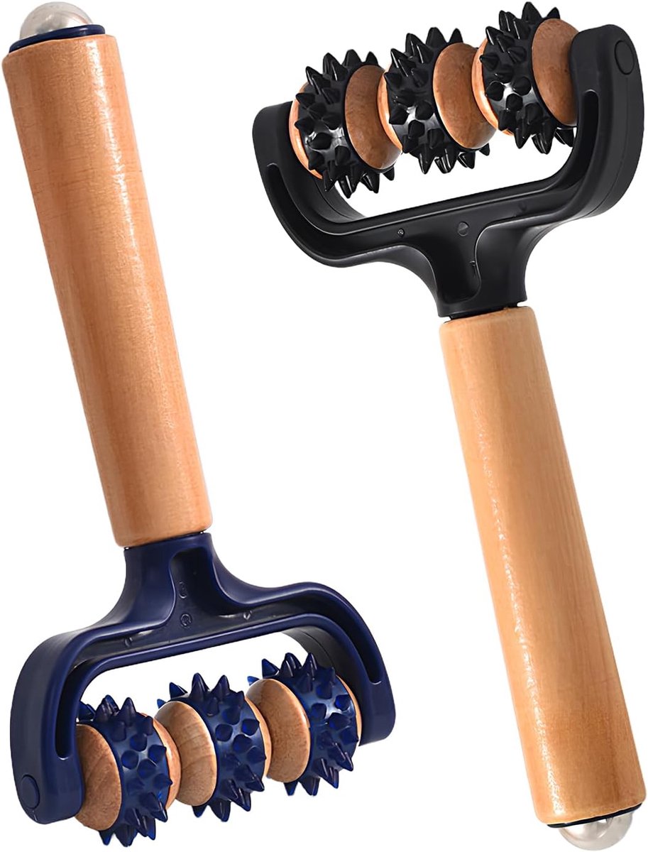 Massage roller set van 2 - Blauw en zwart met 3 stekelige ballen - Ideaal voor zelfmassage van spieren - ShopVlot