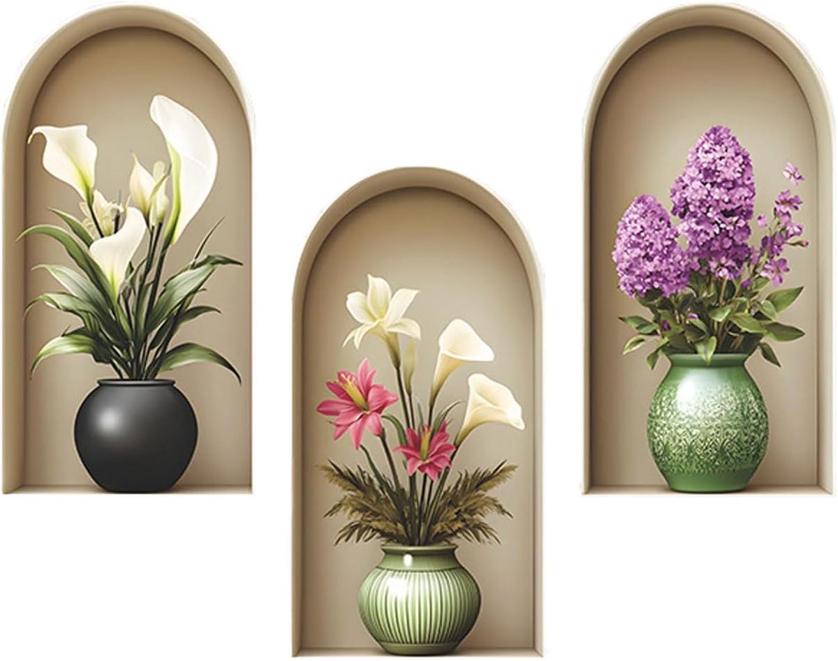 Wandstickers planten en bloemen 21 * 39 cm - 3D zelfklevend - moderne muurschildering - ShopVlot