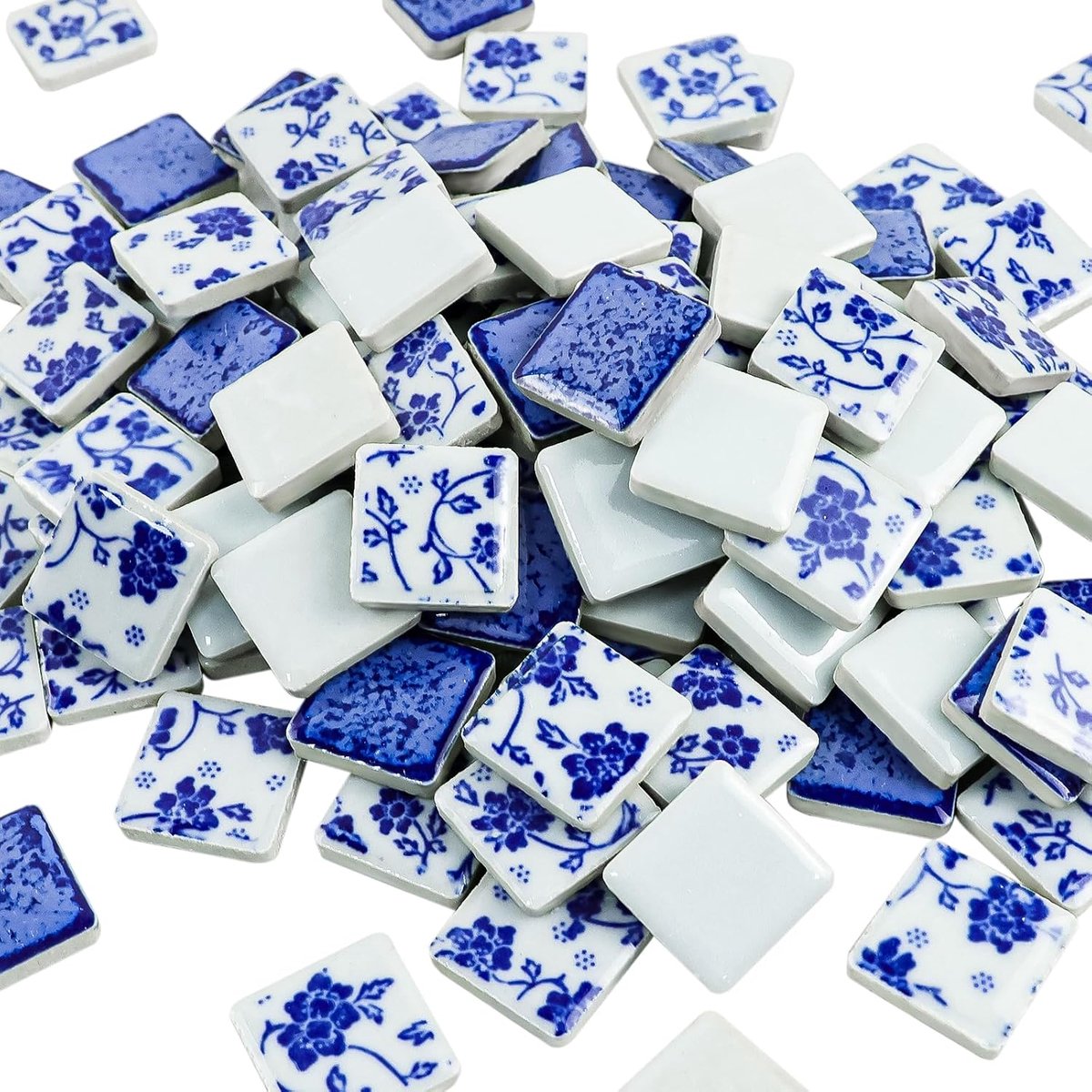 Porseleinen tegels 1 x 1 inch - 121 stuks - blauw en wit - ideaal voor DIY decoratie - ShopVlot