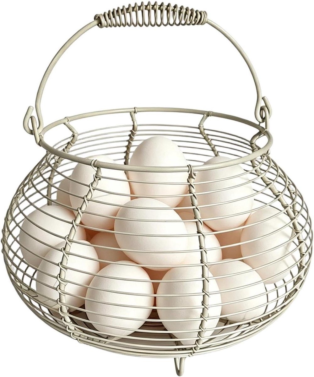 Kippen Ei Mand - Eierhouder Mandje - Verse Eieren Verzamelen - Ventilatie Ontwerp - 22W x 17H cm - Beige