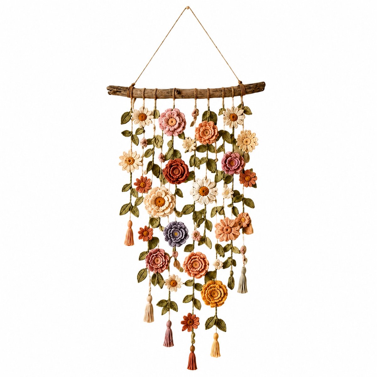 Bobypet - Macramé Wanddecoratie - Gehaakte Bloemen Wandhanger - Boho Decoratie voor Woonkamer en Slaapkamer - Multicolor