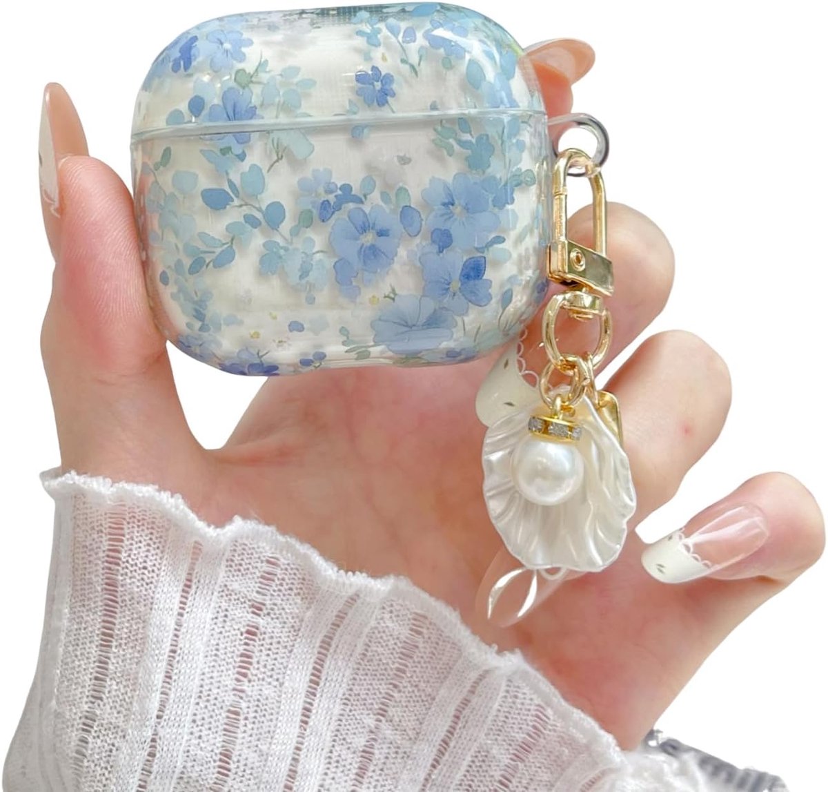voor AirPods 4 hoesje schattig, vrouw prachtige Kawaii bloemen prints patroon ontwerp, creatieve 3D bloem cartoon oortelefoon beschermhoes (blauw)