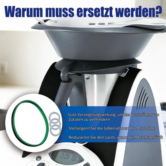 Afdichtring voor Thermomix TM31, dekselafdichtingsring voor Thermomix TM31 multifunctionele mixers, goede afdichting, inclusief mesafdichting, pakking en reinigingsborstel (groen) — afbeelding 3