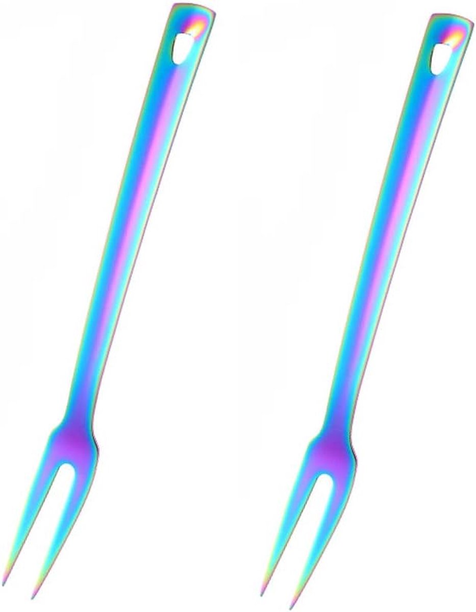 Vleesvork van roestvrij staal grillvorken lange voorvork lengte 31 cm vleesvorken vleesvork serveervork set regenboog 2 stuks