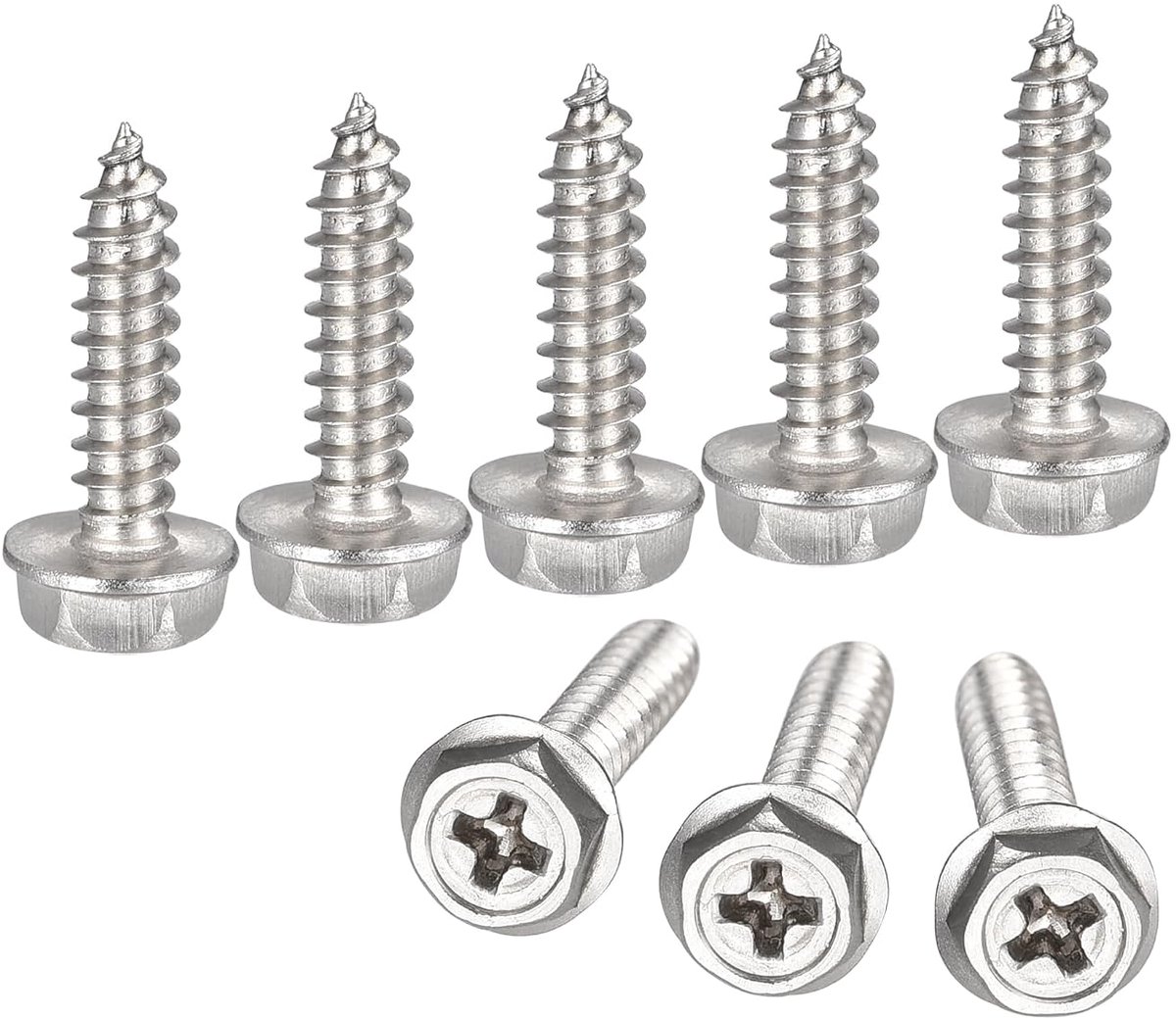 M3 x 12 mm zelftappende kruiskopschroeven, plaatschroeven van roestvrij staal 304 met zeskantflens, ronde kopschroeven, 100 stuks
