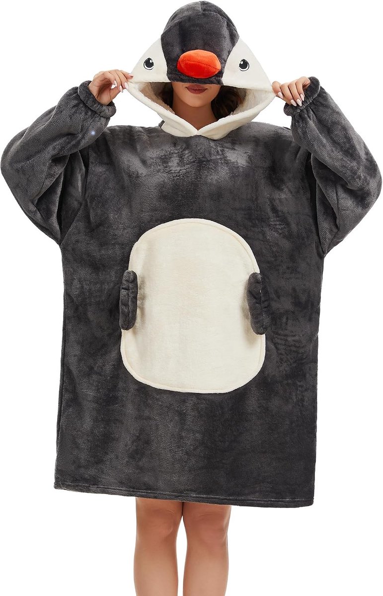 Draagbare deken-hoodie, oversized, dierenvormen, draagbare deken met mouwen en capuchon, trui-deken, sweatshirt, uniseks capuchontruien