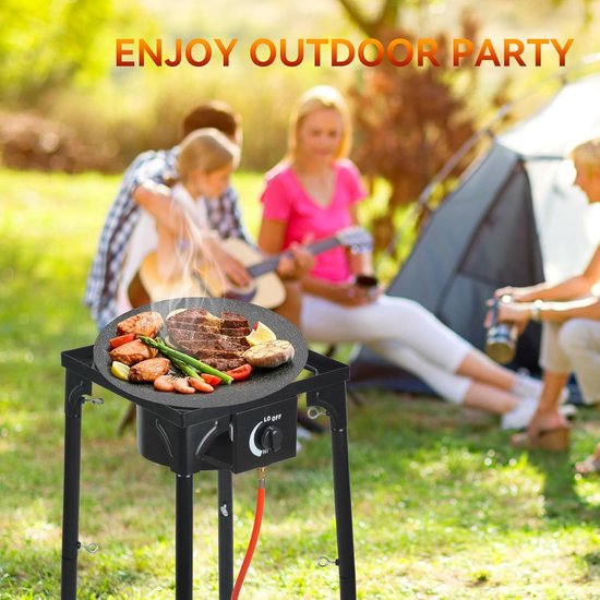 Hockerkooktoestel, gas, 10 kW, met afneembare voeten, campingkooktoestel, inclusief 1,5 m slang en 50 mbar drukregelaar, 4-potige gaskoker voor camping en outdoor — afbeelding 4