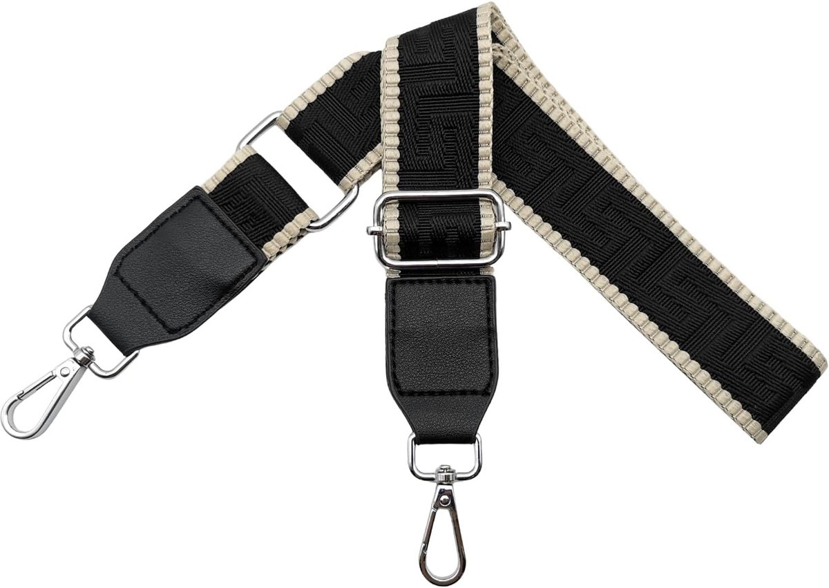 Schouderriem voor tas, tasriemen om te wisselen, verstelbare tasriem, breed, 3,8 cm, met leer, zilveren karabijnhaak, tassenband, schouderriem voor dames, handtassen, kaki/zwart, T18