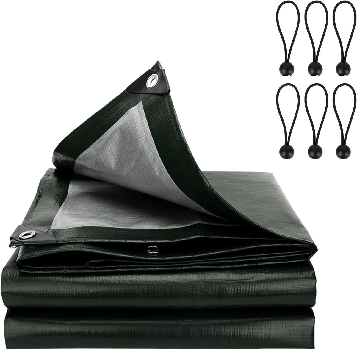 geweven zeil, 110 g/m², groen, 2 m x 2 m = 4 m², beschermend zeil, bootzeil, tuin, waterdicht, met 6 stuks zeilspanners, wasbaar, weerbestendig, tarp