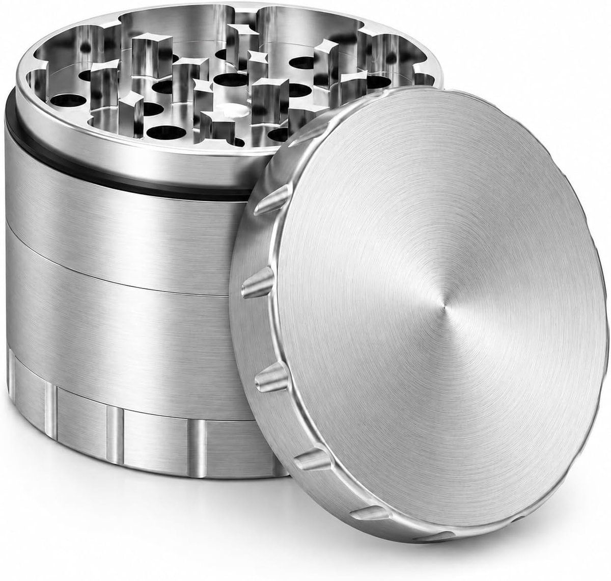 Grinder Premium Crusher | 4-delig | Stalen kruidenmolen | Ø 63 mm | incl. beschermtas met ritssluiting, pollenschraper, borstel en mondstuk
