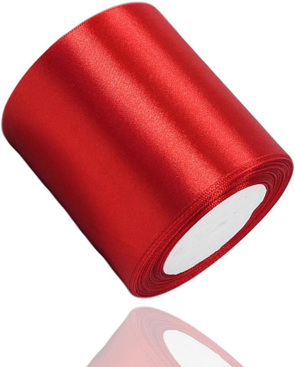 Lint rood 100 mm, 22 meter decoratief cadeaulint, breed lint, stoffen lint voor bruiloft, doop en verjaardagsgeschenken