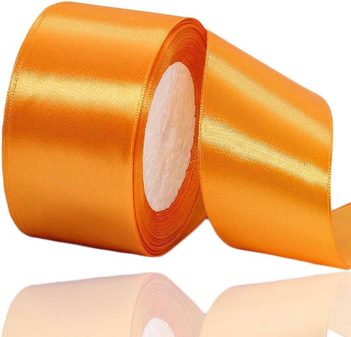 Lint oranje 50 mm, 22 meter decoratief cadeaulint, breed lint, stoffen lint voor bruiloft, doop en verjaardagsgeschenken