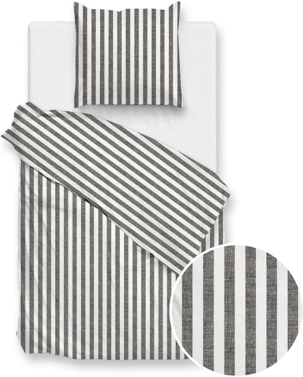 Dekbedovertrek 1-persoons B 140 x L 200 cm - Katoen - Gris foncé - Zacht en comfortabel - SnelShoppen