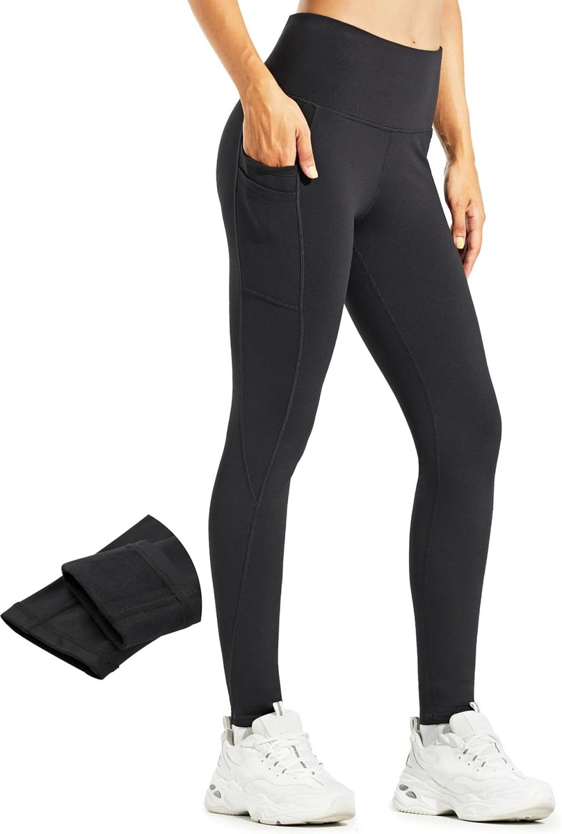 Leggings Dames Winter Warm Leggings Thermische Lange Sportbroek Waterafstotend met Zakken Sportlegging Thermisch broek