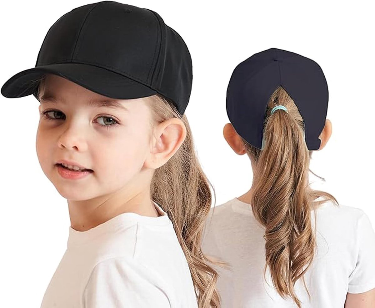 Honkbalpet voor kinderen, met paardenstaart, verstelbare uv-bescherming, zomerpet voor 3-8 jaar, meisjes, jongens, golf, vizier, hoed, junior, tennis, klep, zonneklep, hoed, zomerhoed, zonnehoed