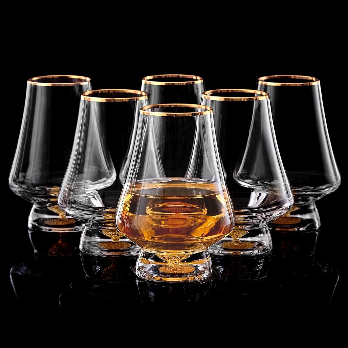 Snifter Glazen Set van 6 (8 oz), kristallen whiskyglazen met 24K bladbladschilfers, luxe proefglazen voor brandewijn/cognac/bourbon/tequila/whisky, BPA-vrij en loodvrij