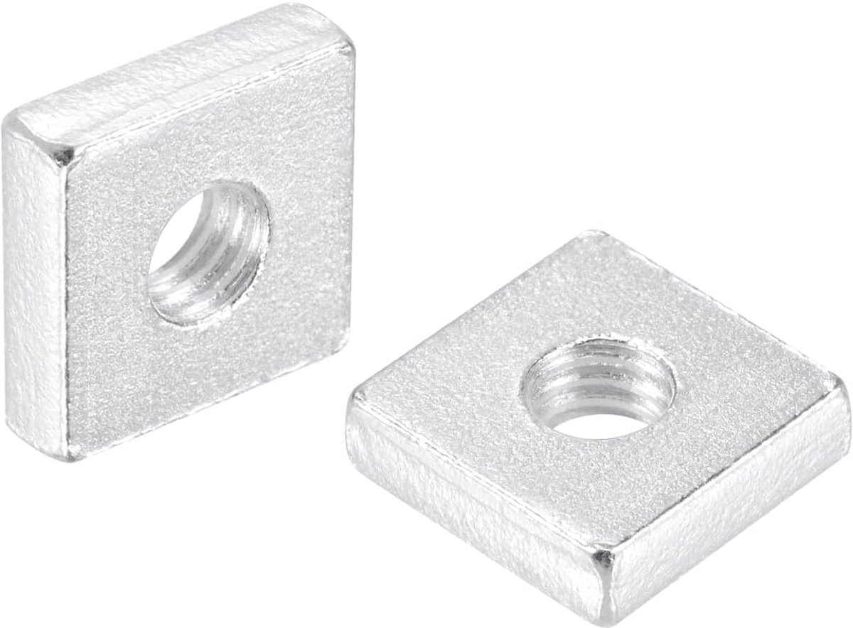 Vierkante moeren, M3 x 7 mm x 2 mm verzinkte metrische grove schroefdraad assortimentsdoos, 100 stuks