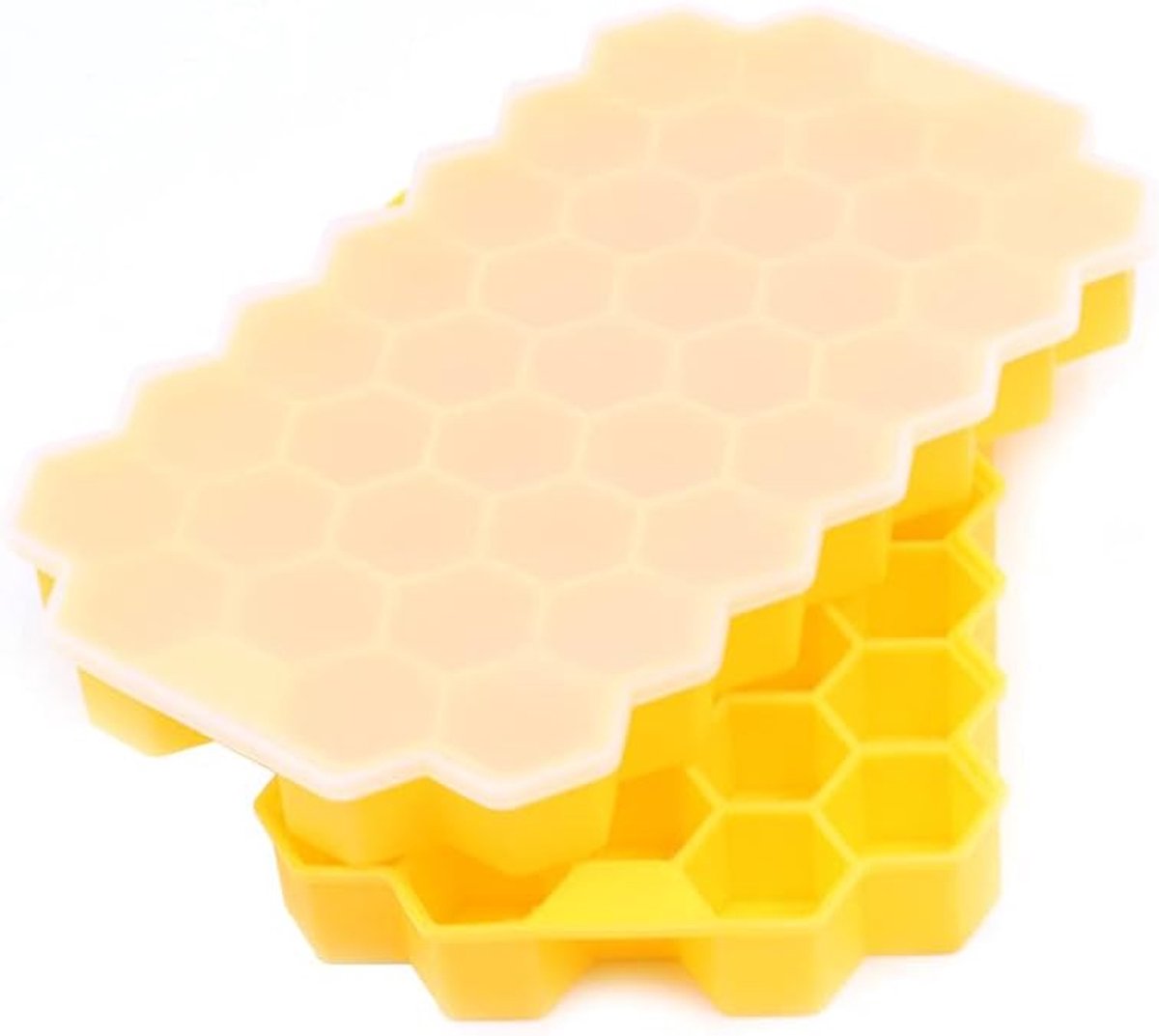 Ice Cube Trays, 2 Pack Siliconen Ice Cube Mallen met verzegeld deksel, Flexibele 74-Ice Trays BPA Free, Herbruikbaar voor gekoelde dranken, Whiskey (geel)