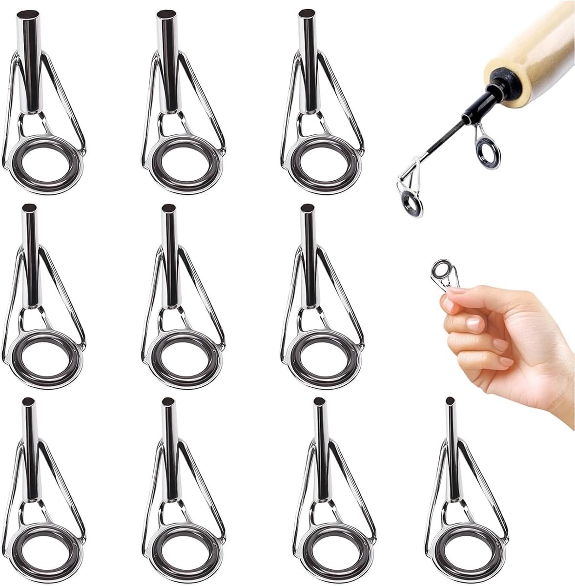Oogringen Set van 10 - Roestvrij Staal & Keramische Fittingen - Onderhoudsaccessoires voor Vismolens en Telescopische Hengels - Duurzaam, Corrosiebestendig en Geschikt voor Zoet- en