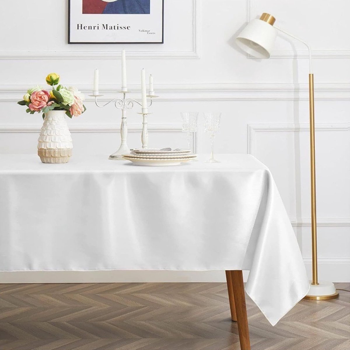 tafelkleed, wit, 6 stuks kunststof tafelkleed, 137 x 274 cm, premium rechthoekige tafelafdekking, tuintafelkleed, waterdicht, verjaardag, bruiloft, feest, barbecue, picknick