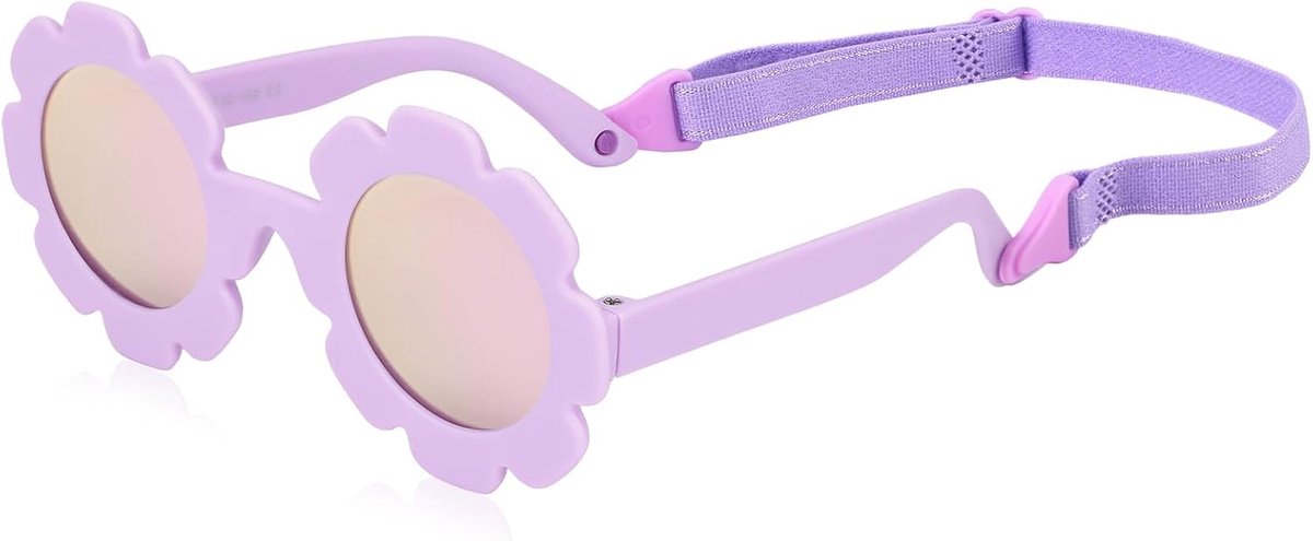 Babyzonnebril met riem voor meisjes en jongens, gepolariseerde peuterzonnebril UV400-bescherming, zacht siliconen frame, opvouwbare zonnebril, leeftijd 6 maanden tot 2 jaar