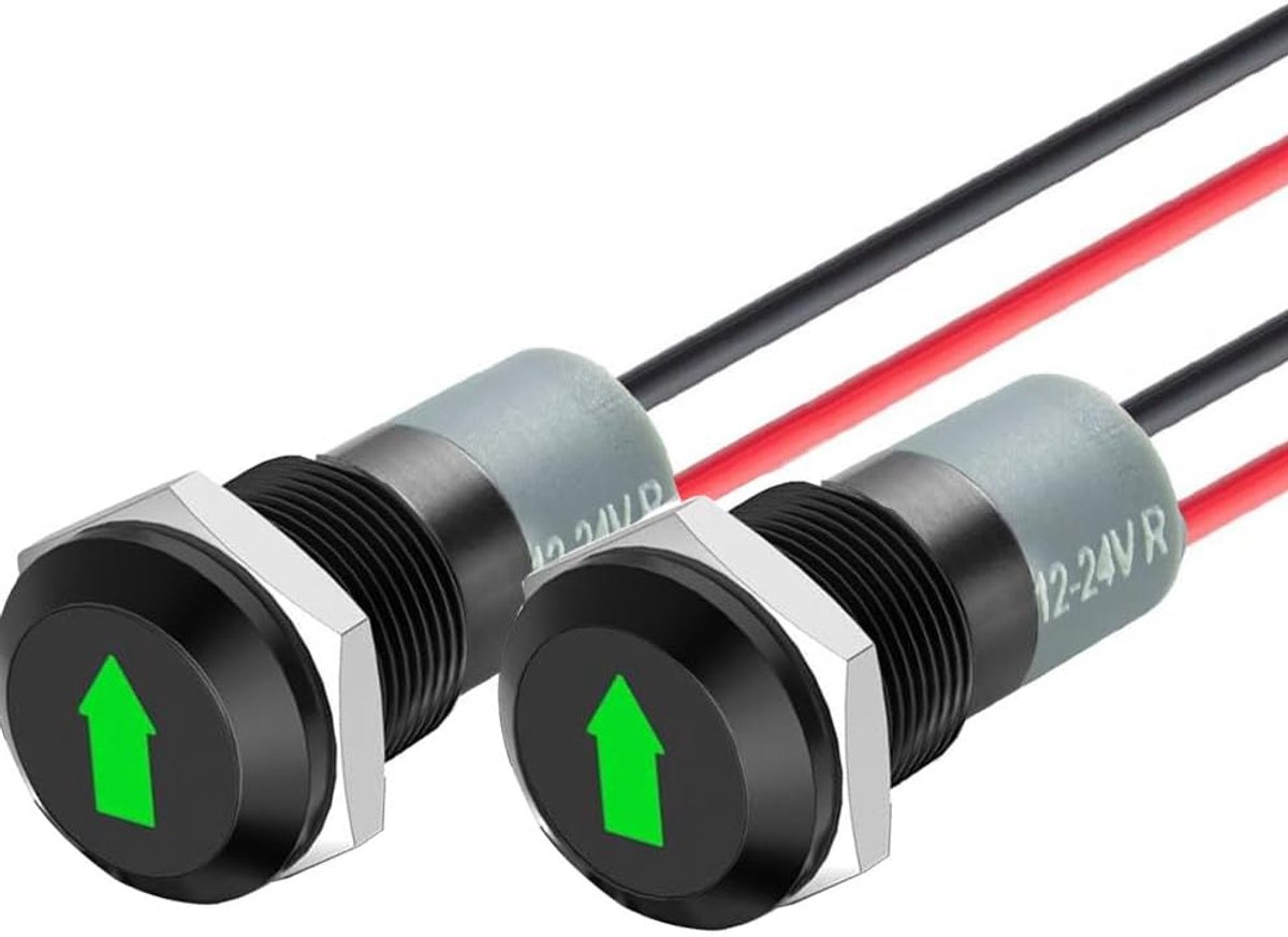 2 stuks 12 V/24 V ronde metalen waterdichte signaallampen, led-controlelampje, 12 mm plaatmontage DC led-controlelampje, waarschuwingslicht met 26 AWG 150 mm kabel