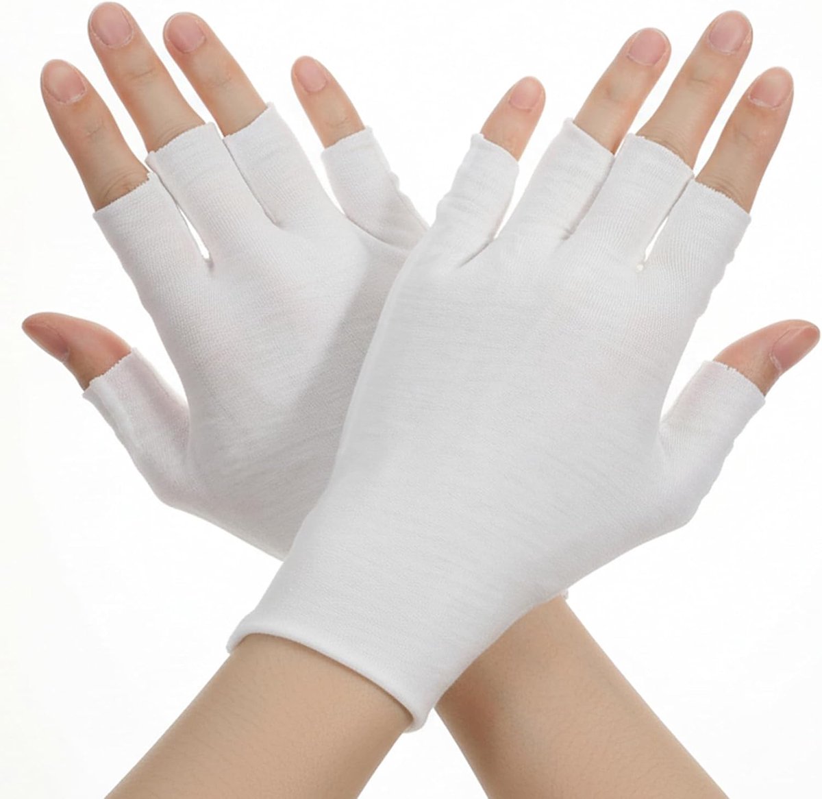 4 paar katoenen handschoenen, wit, dunne vingerloze vochthandschoenen, UV-handschoenen, zachte beschermende handschoenen, voor eczeem, handdrogen, slapen, lotion, spa, rijden, golf, fietsen