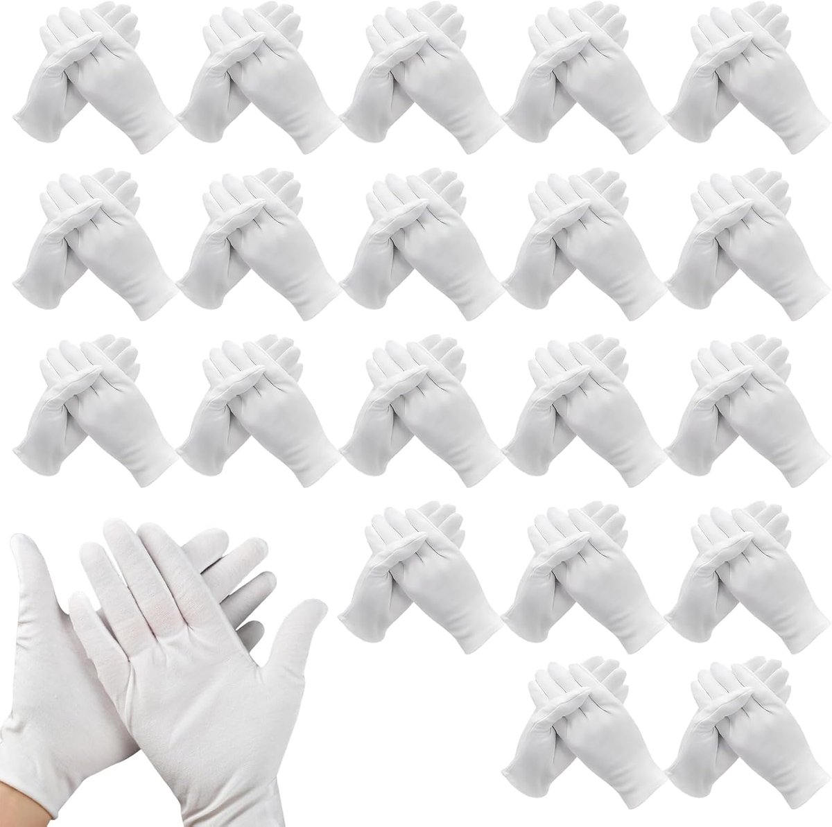 20 paar witte katoenen handschoenen, zachte elastische en ademende stof, herbruikbaar en wasbaar, witte handschoenen voor droge en gevoelige huid, bescherming tegen eczeem