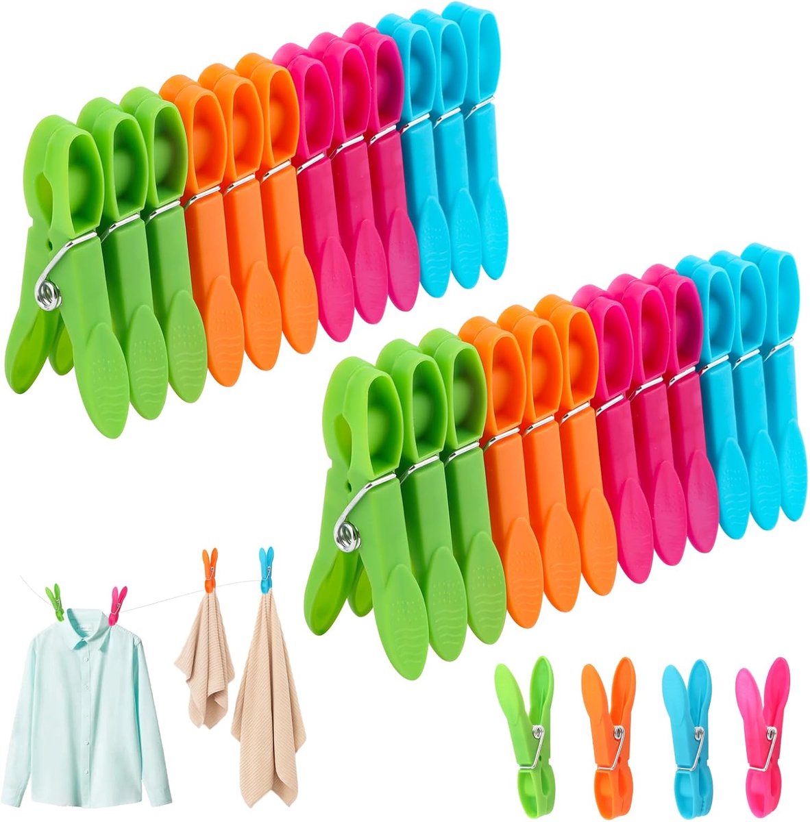 Wasknijpers, antislip wasknijpers, winddicht, stabiele buitenringveer, voor kleding, handdoeken, sokken, strandhanddoek, dekbed, tapijt