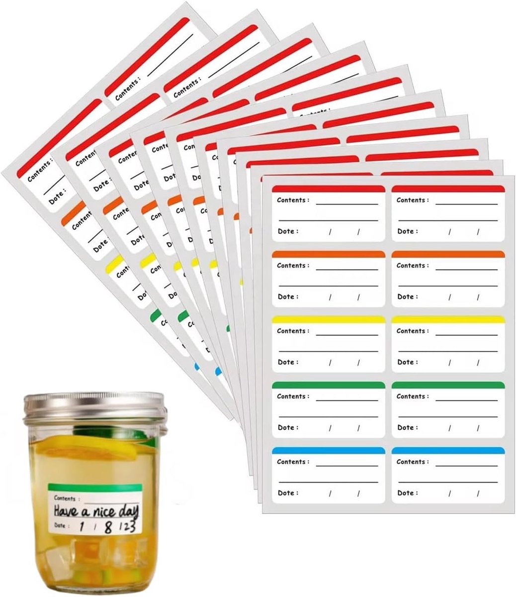 300 stuks diepvriesetiketten, verwijderbaar, 6 x 3 cm, zelfklevende etiketten, vriesetiketten om te beschrijven, kleurrijke voedseldatumetiketten, vriesetiketten voor glazen, jam, enz