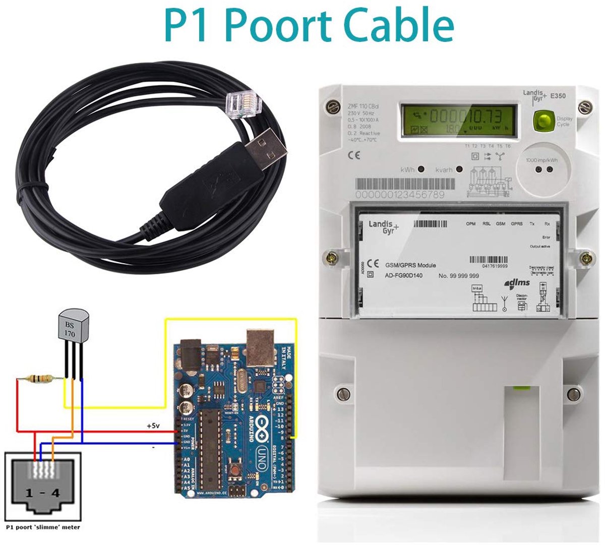 Domotica op Raspberry DSMR Nederlandse P1-poort, kabel voor slimme meter met FTDI Chip 5v TTL UART Logic Level-signalen USB naar RJ11 RJ12 6P6C-poort (voor ISKRA AM550/Sagemcom XS210 T210-D)