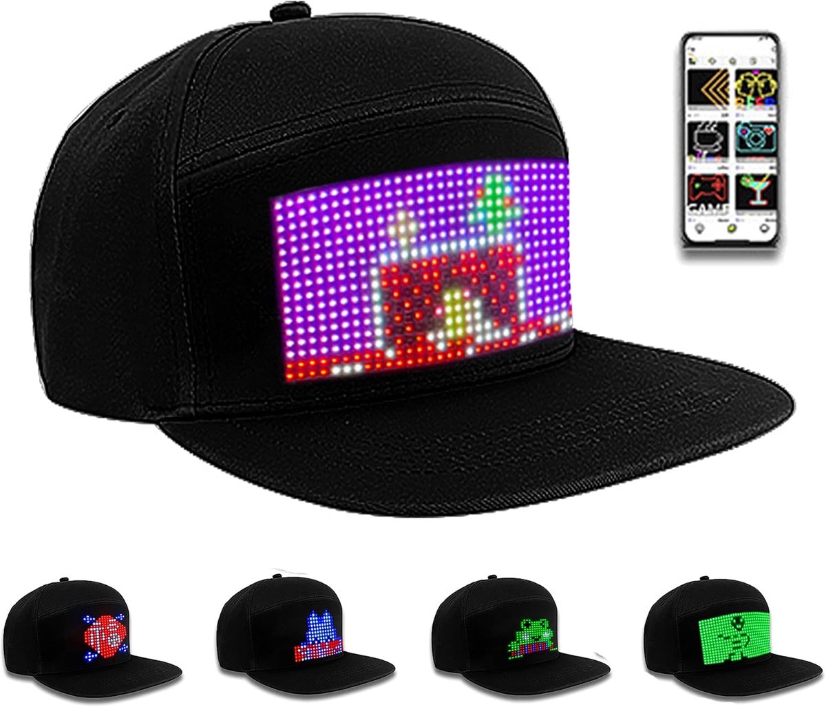 LED Hat RGB Programmable Scrolling Message Display Baseball Cap Fisherman Hat for Running, Fishing, Showing, Partying