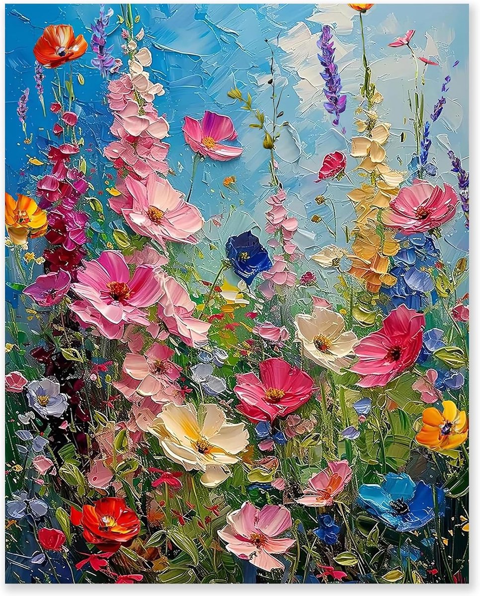 SnelShoppen - Schilderen op Nummer voor Volwassenen - Doe-Het-Zelf Olieverfschilderijset - 40x50 cm Bloemen - Inclusief 3 Penselen en Acrylverf - Voor