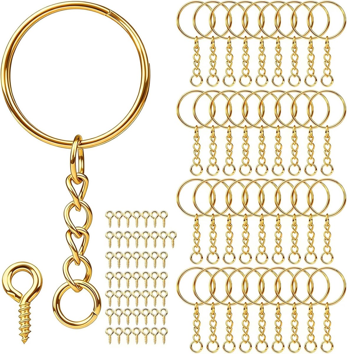 Sleutelringen met ketting, set van 50, 25 mm, onbewerkte sleutelhangers, knutselen, sleutelhangers, ringen, kleine sleutelhangers, metaal, voor sleutels, doe-het-zelf hangers, sieraden maken