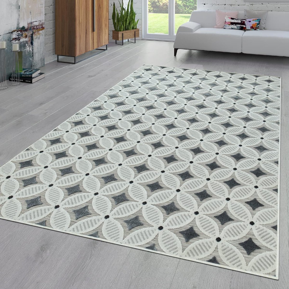 Home Vloerkleed voor binnen en buiten Balkon Terras Met Retro-patroon 3D-web-art In Grijs Beige, Maat:80x150 cm