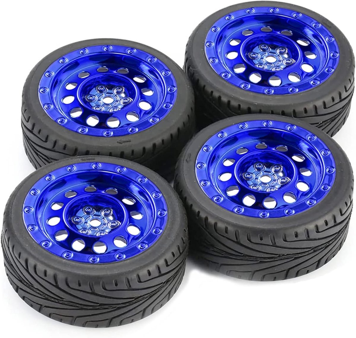Wielenset, 4 stuks, 65 mm, kunststof vintage wielen, 12 mm, hex voor 1/10, RC, On-Road Touring Racing Auto voor HSP HPI Kyosho Tamiya (blauw)