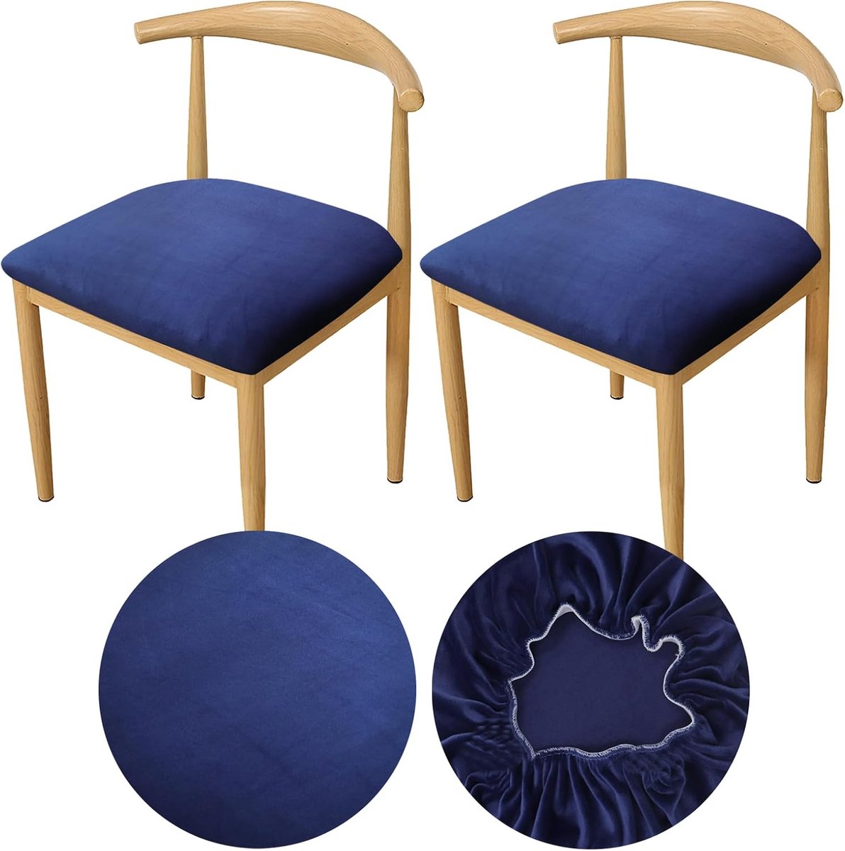Stoelhoezen voor Eetkamerstoelen 35-50 cm / 14-19 inch Stoelhoes van Luxe Fluweel, Superrekbaar, Perfecte Pasvorm, Zacht en Mooi, Wasbaar, Stofafstotend (2, Donkerblauw)