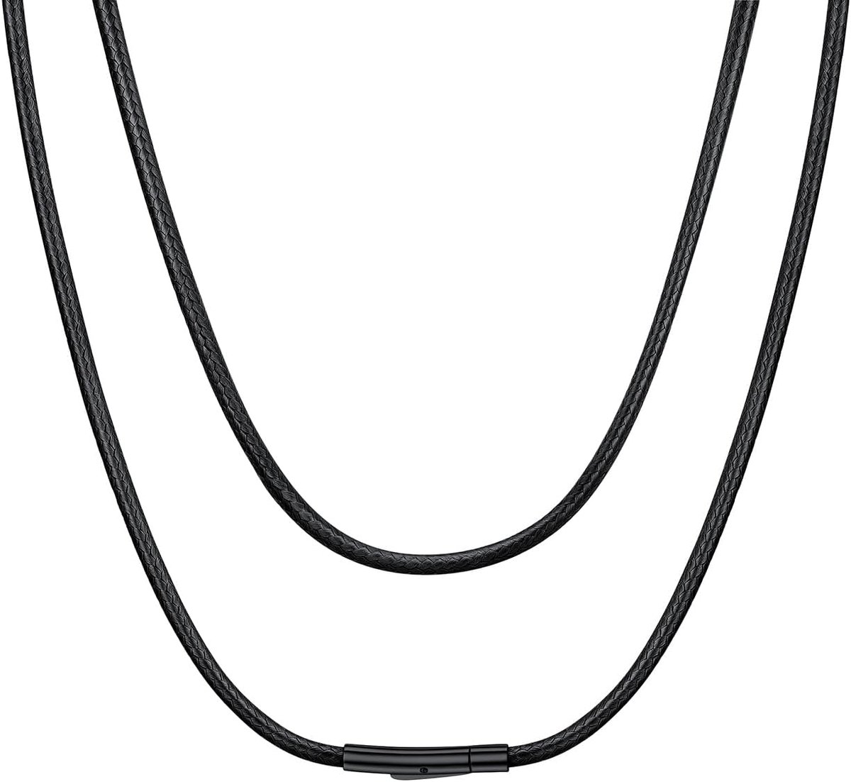 Halsketting van leer, herenketting voor hanger, zwart, gevlochten wastouw, met sluiting, zwart, roestvrij staal, breedte 2 mm/3 mm, lengte 40 cm-75 cm, ketting voor dames, echte